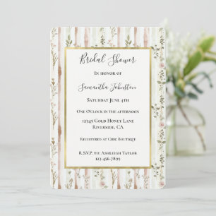 Pretty Rose Floral Stripes Bridal Shower Invitation