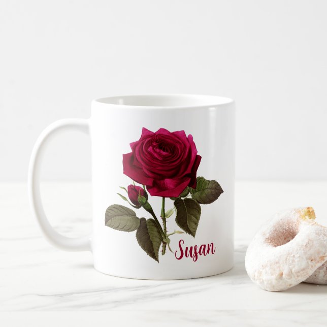 Pretty Rose Flower Mug Name Susan - Editable (With Donut)