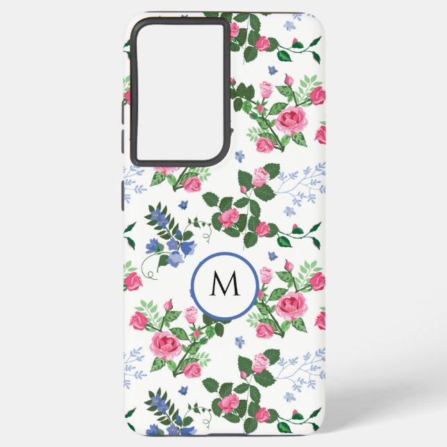 Pretty Rose Garden Floral Monogram  Samsung Galaxy S21 Ultra Case (Back)
