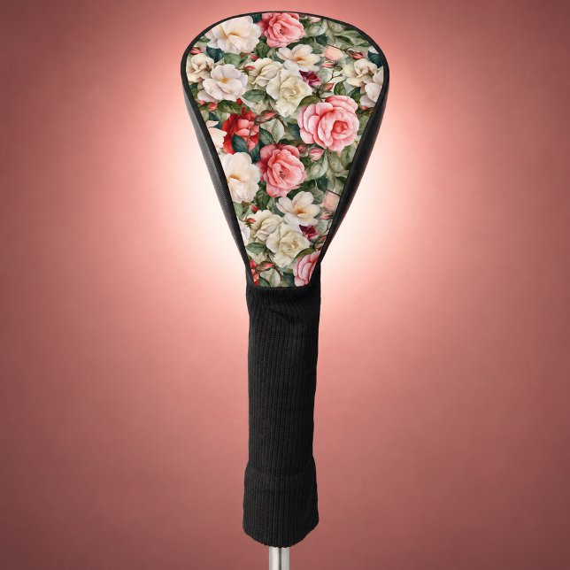  Pretty Rose Garden Patterned Personalised Golf Head Cover (Pretty Rose Garden Patterned and Personalized Golf Club Cover For Women.)