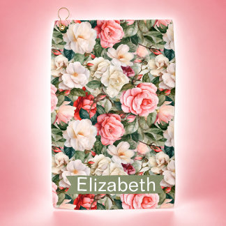 Pretty Rose Garden Patterned Personalised Golf Towel