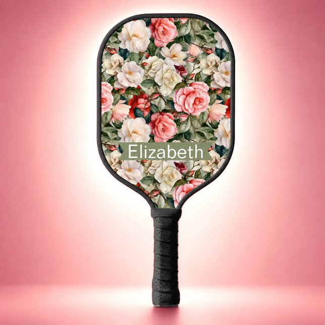  Pretty Rose Garden Patterned Personalised Pickleball Paddle (Pretty Rose Garden Patterned And Personalized Pickleball Paddle For Women.)
