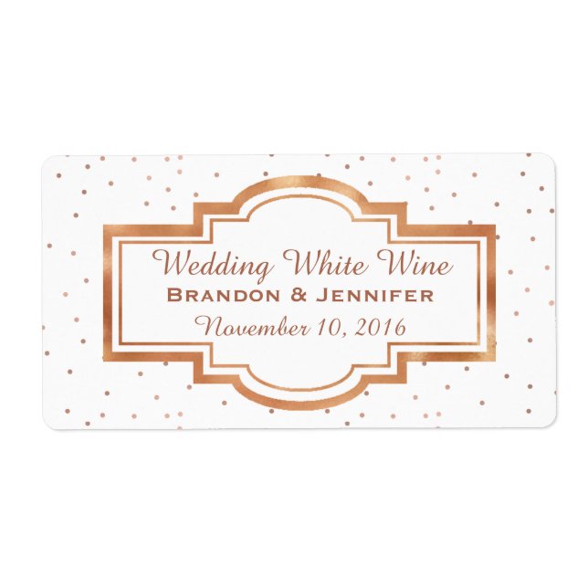 Pretty Rose Gold Custom Wedding Mini Wine Labels (Front)