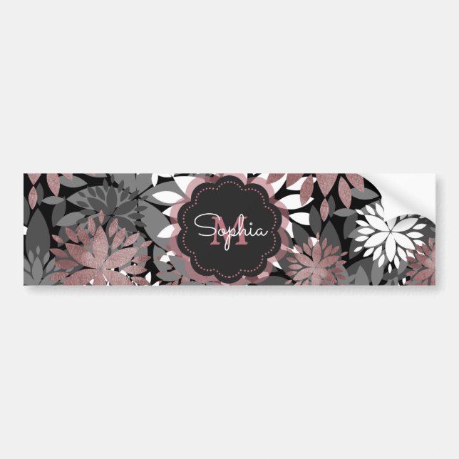 Pretty rose gold floral illustration pattern bumper sticker (Front)