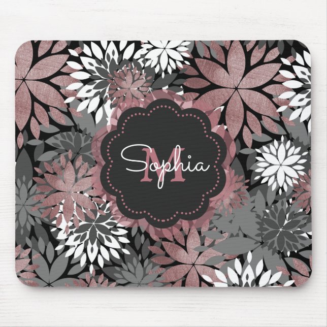 Pretty Rose Gold Floral Illustration Pattern Mouse Mat (Front)
