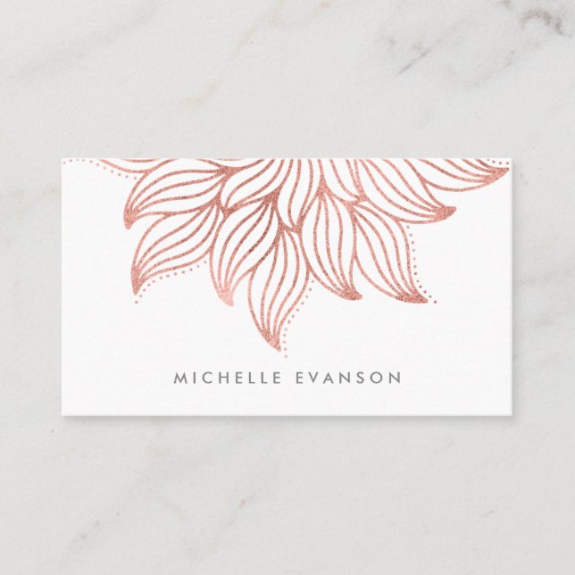 Pretty Rose Gold Flower Mandala Chic Business Card (Front)