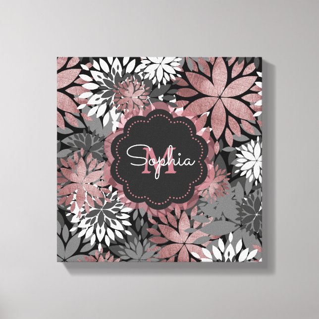 Pretty Rose Gold Geometric Flowers Illustration Canvas Print (Front)