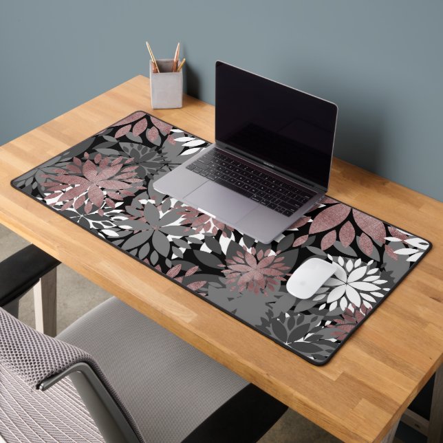 Pretty Rose Gold Geometric Flowers Illustration Desk Mat (Office 2)