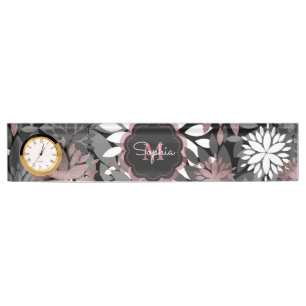 Pretty Rose Gold Geometric Flowers Illustration Nameplate