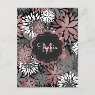 Pretty Rose Gold Geometric Flowers Illustration Postcard