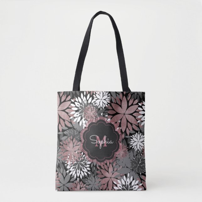 Pretty Rose Gold Geometric Flowers Illustration Tote Bag (Front)