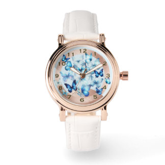 Pretty Rose Gold Look Blue Butterfly eWatch Watch