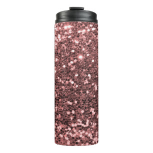 Pretty Rose Gold Pink Faux Glitter Sparkle Thermal Tumbler