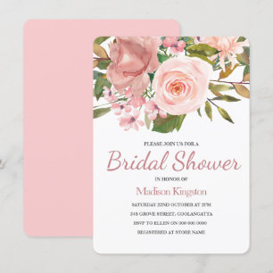 Pretty Rose Gold Pink Flowers Bridal Shower Invitation