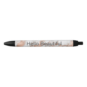 Pretty Rose Gold White Glitzy Marble     Black Ink Pen