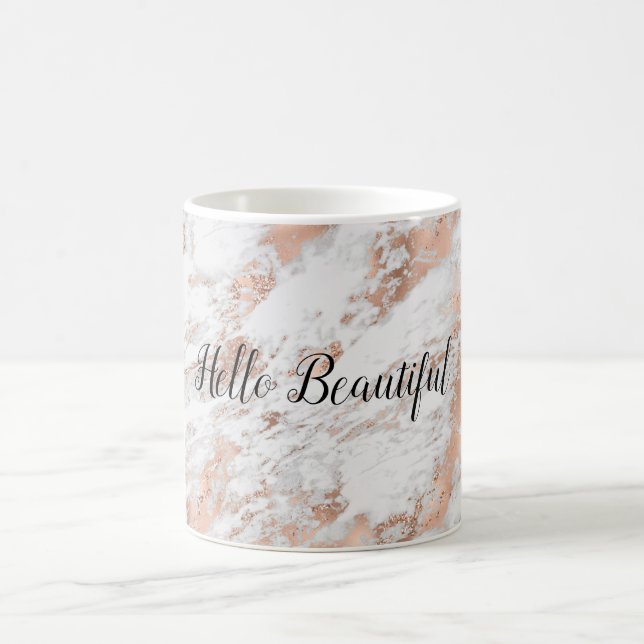 Pretty Rose Gold White Glitzy Marble      Coffee Mug (Center)