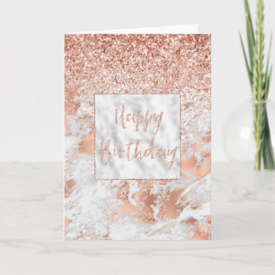 Pretty Rose Gold White Glitzy Marble Glitter  Card