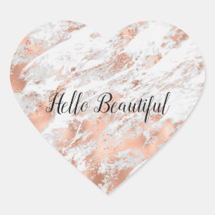 Pretty Rose Gold White Glitzy Marble     Heart Sticker