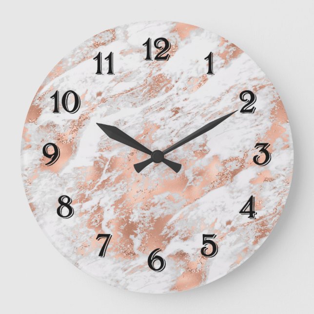 Pretty Rose Gold White Glitzy Marble        Large Clock (Front)