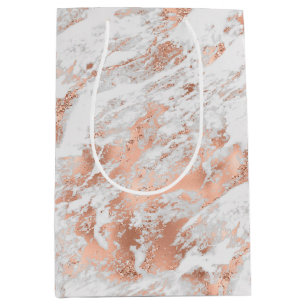 Pretty Rose Gold White Glitzy Marble     Medium Gift Bag