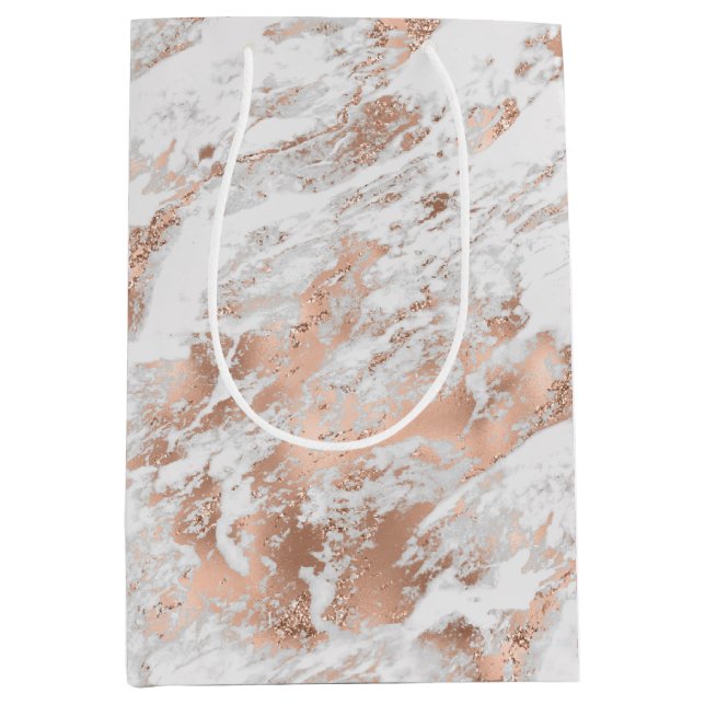Pretty Rose Gold White Glitzy Marble     Medium Gift Bag (Front)