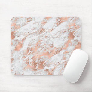 Pretty Rose Gold White Glitzy Marble Mouse Mat