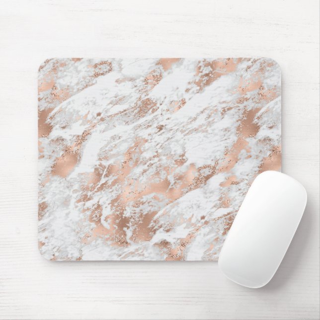 Pretty Rose Gold White Glitzy Marble     Mouse Mat (With Mouse)