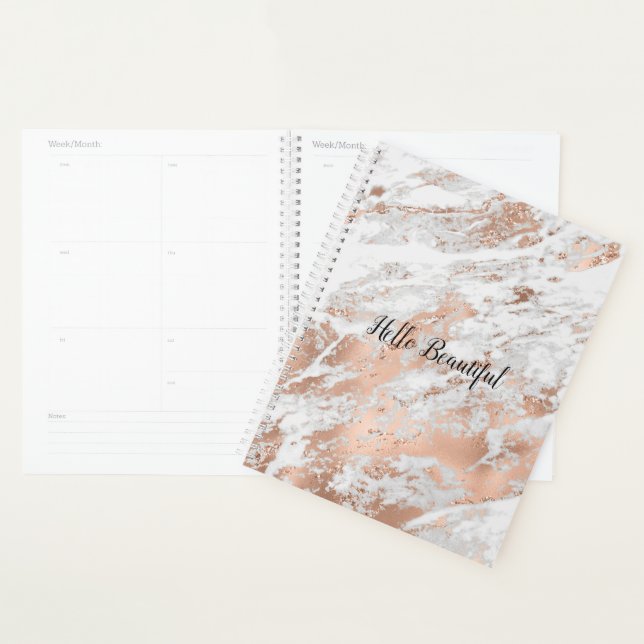 Pretty Rose Gold White Glitzy Marble    Planner (Display)