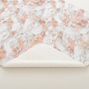 Pretty Rose Gold White Glitzy Marble        Sherpa Blanket