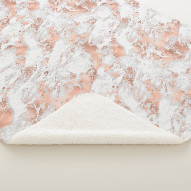 Pretty Rose Gold White Glitzy Marble        Sherpa Blanket (3/4)