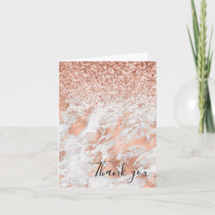 Pretty Rose Gold White Glitzy Marble Thank You Card