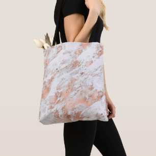 Pretty Rose Gold White Glitzy Marble Tote Bag