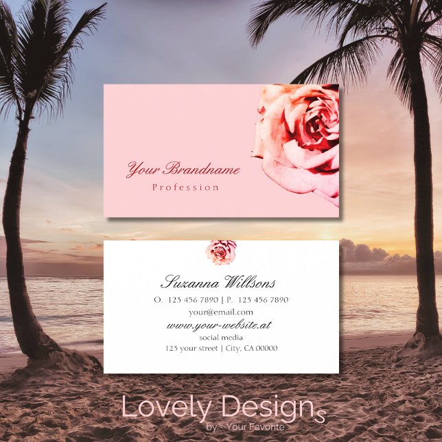 Pretty Rose on Plain Light Pink Simple Business Card (Creator Uploaded)