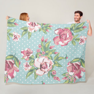 Pretty rose pattern with polka dots background  fleece blanket