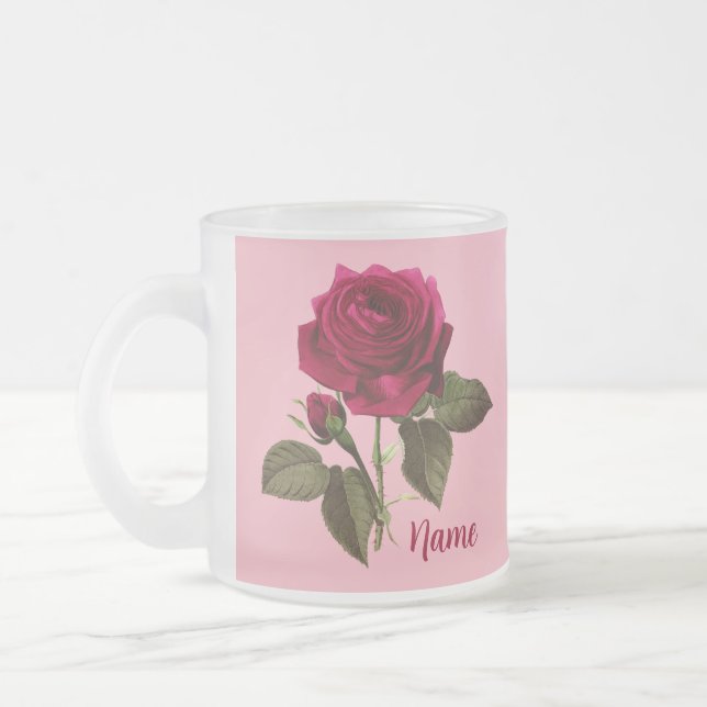 Pretty Rose Personalised  Frosted Glass Coffee Mug (Left)