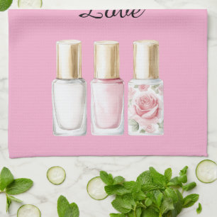 Pretty Rose Pink Floral Nail Polish Tea Towel