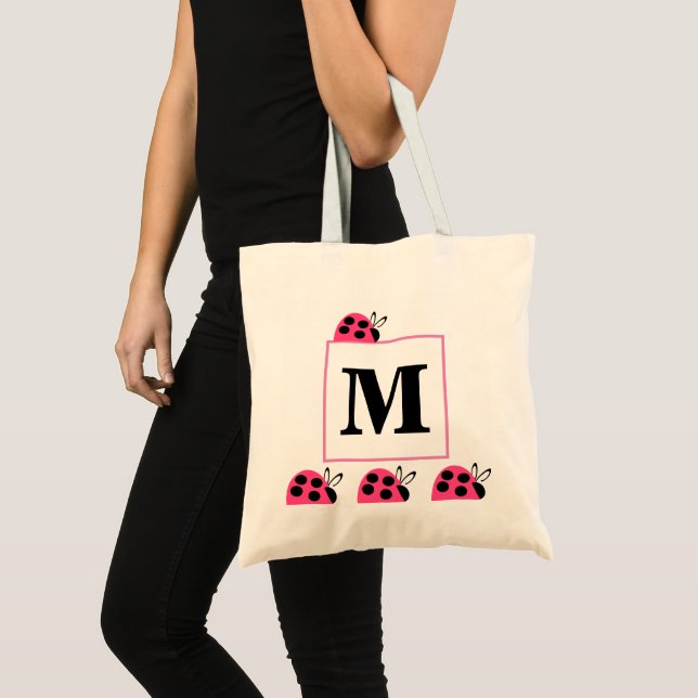 Pretty Rose Pink Ladybugs Personalized Tote Bag (Front (Product))