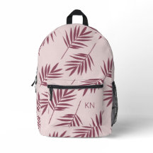 Pretty Rose Pink Leave Pattern Monogram Initials