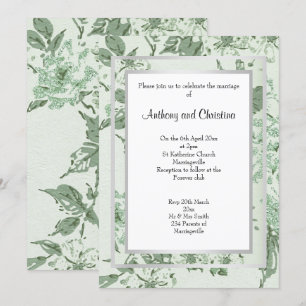 PRETTY ROSE SAGE GREEN SILVER WEDDING INVITATION
