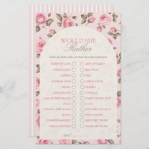 Pretty Rose Would She Rather Bridal Shower Game