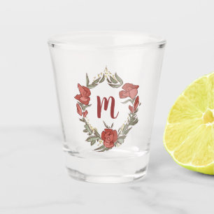 Pretty Rosebud Blossom Wreath Modern Monogram Shot Glass