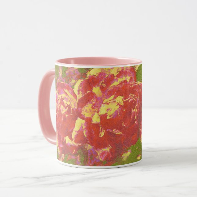 Pretty Roses Art Pink Yellow Abstract Mug (Front Left)