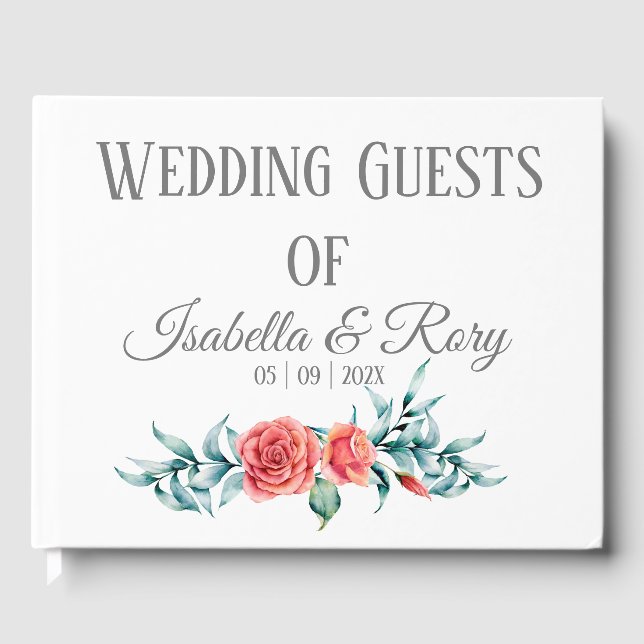 Pretty Roses & Eucalyptus Bouquet Wedding  Guest Book (Front)