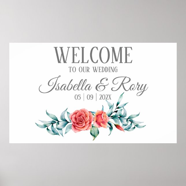 Pretty Roses & Eucalyptus Bouquet Wedding Poster (Front)