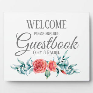 Pretty Roses & Eucalyptus Guestbook Tabletop   Plaque