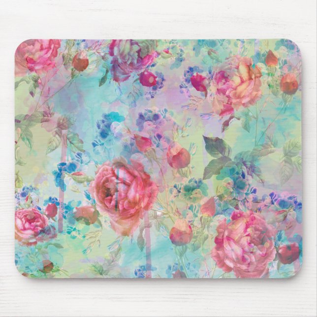 Pretty roses floral paint watercolors design mouse mat (Front)
