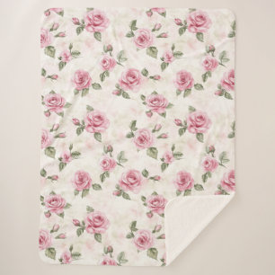 Pretty Roses Floral Pink Christmas Sherpa Blanket