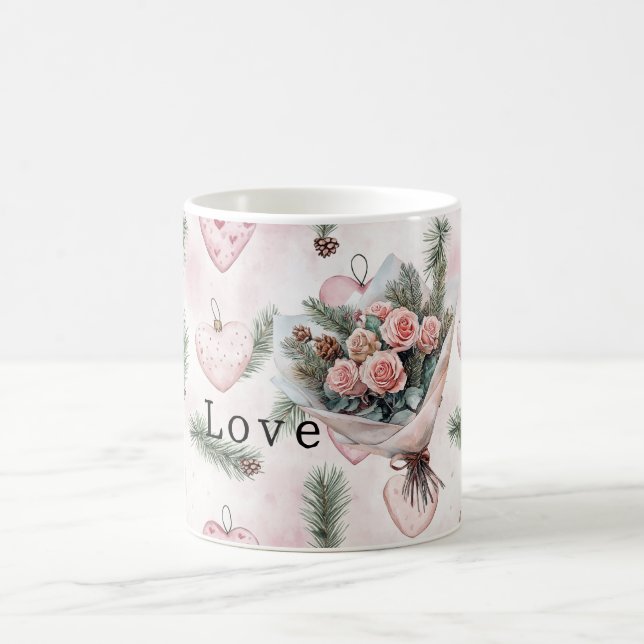 Pretty Roses Floral Pink Hearts Coffee Mug (Center)