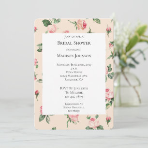 Pretty Roses Floral Pink Peach Cream Bridal Shower Invitation