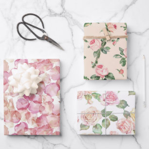 Pretty Roses Floral Pink Peach Cream Bridal Shower Wrapping Paper Sheet